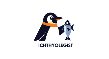 Minimalist penguin offering a fish