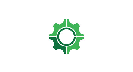 Green gear, circular center, white background