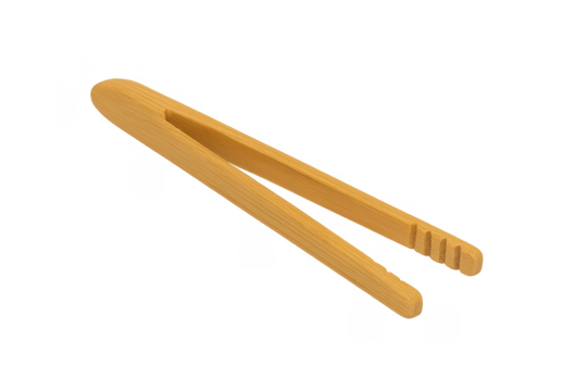 Wooden tongs kitchen utensil on transparent background