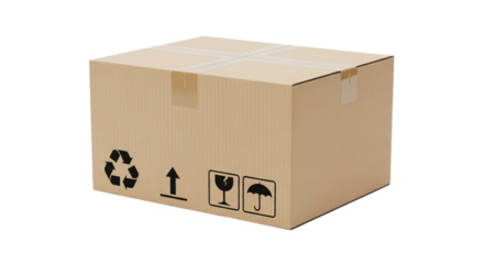 Cardboard box with shipping symbols
