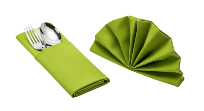 Green fabric napkin and cutlery holder