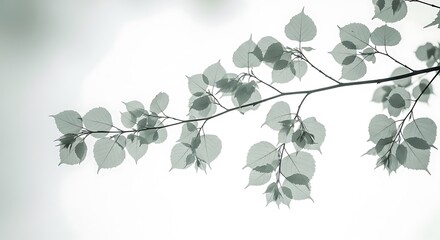 Obraz premium Delicate tree branches with translucent leaves against a bright, airy background, evoking nature
