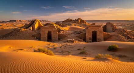 Ancient Sudanese Pyramids at Sunset - A Journey Through Time.