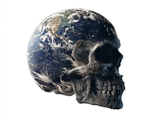 Eco-Apocalypse: A haunting artistic representation of the Earth as a skull, suggesting environmental decay and the fragility of our planet.