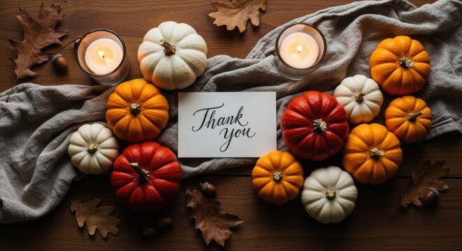 Table Decor with Mini Pumpkins and Thank You Card