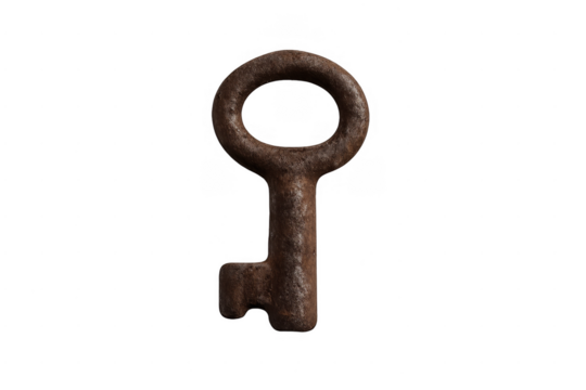 Old rusty metal key opening security lock