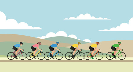 Dynamic Cyclists Race Through Scenic Landscape Teamwork and Competition