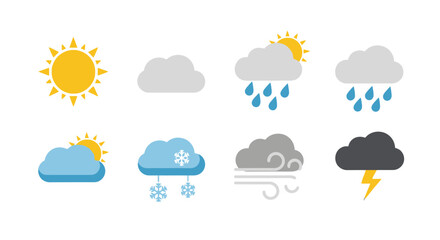Colorful Weather Icons Collection Sun Rain Snow Clouds Wind Stormy Lightning Forecast Symbols Set