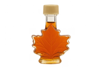 Maple syrup in leaf shaped glass bottle