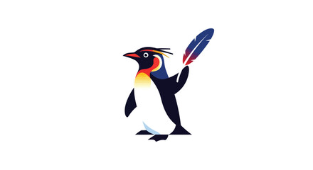 Colorful stylized penguin with feather