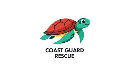 Cartoon sea turtle with orange shell and teal body, Coast Guard Rescue text underneath