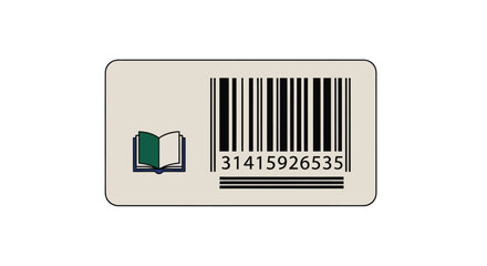 Book checkout card barcode, book graphic, beige background