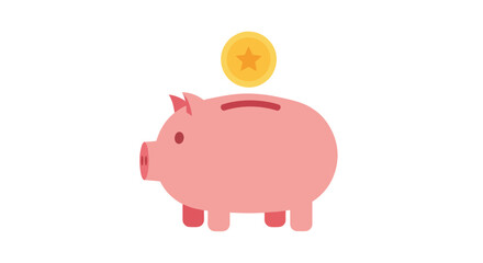 Pink piggy bank receiving golden coin