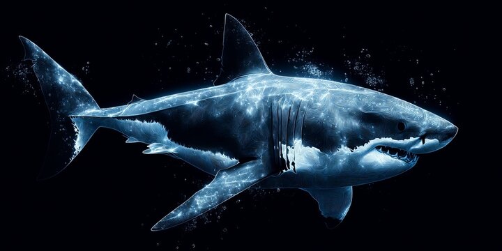 Majestic Predator: A Great White Shark Glides Through the Deep Sea, Captivating in Its Natural Environment. 