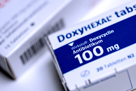 siegen, nrw, germany - 13 11 2025: different doxycyclin antibiotics