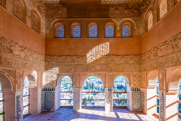 Architecture of medieval Nadrid palace in Alhambra, Granada, Spain
