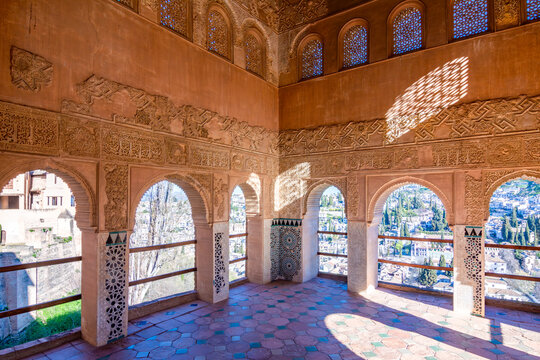 Architecture of medieval Nadrid palace in Alhambra, Granada, Spain - Powered by Adobe