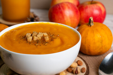 Cozy Autumn Pumpkin Soup with Seasonal Decor