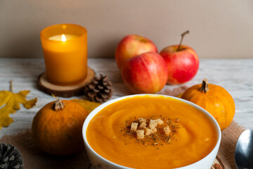 Cozy Autumn Pumpkin Soup with Seasonal Decor