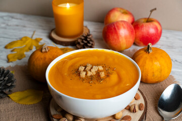 Cozy Autumn Pumpkin Soup with Seasonal Decor