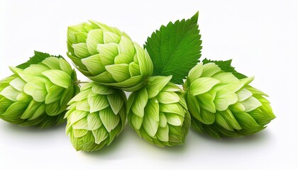 Green Hop Cones With Leaves On Atransparent Background