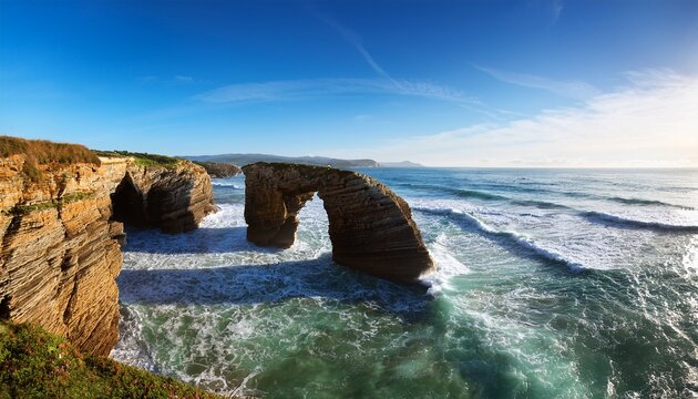 Sea Archs In The Natural Monument Of As Catedrais Beach Ribadeo Spain