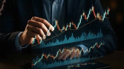 Financial chart stock market business analysis digital graph investment trading data visualization technology businessman tablet candlestick chart growth economy market trend analytics strategy - Powered by Adobe