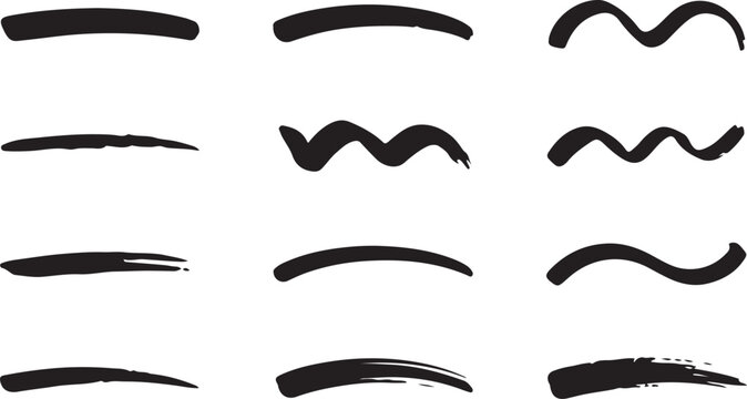 Black brush stroke elements on white background paint