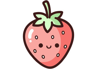 Obraz premium Stylized fresh strawberry with green leaves on a light pink background, vector illustration 