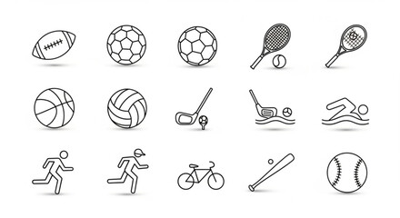 Collection of various sport equipment and athletic activity icons in outline style vector illustration created with generated ai