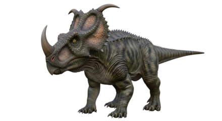 Detailed 3d render of an ancient horned dinosaur creature design