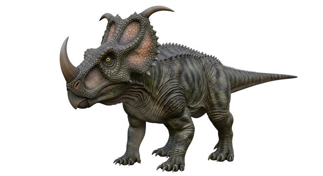 Detailed 3d render of an ancient horned dinosaur creature design