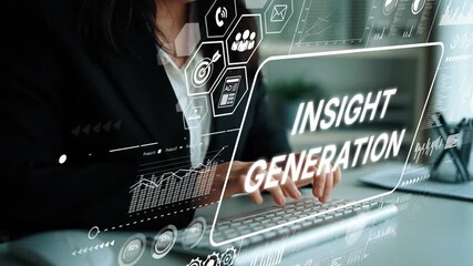 Professional working on computer with digital interface for data analysis and insight generation in modern office setting. Asymptotic smart data analytic. - Powered by Adobe