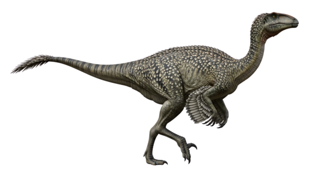 Feathered raptor dinosaur walking, isolated on transparent background. - Powered by Adobe