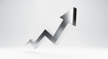 Corporate Growth Arrow
“A sleek 3D upward arrow made of reflective metallic material on a clean white background, symbolizing business growth.”
