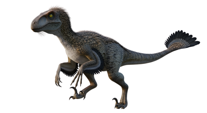 Feathered dinosaur predator isolated. realistic prehistoric creature.