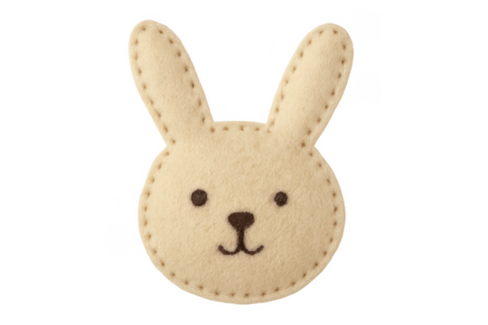 Felt rabbit head toy on transparent background