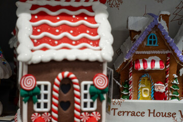 Festive Gingerbread Houses Decorated for Christmas Celebration.