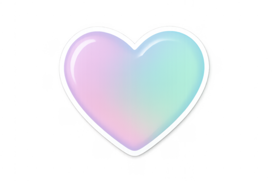 Iridescent glossy heart sticker with pastel gradient