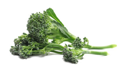 Fresh broccoli pile isolated on white background, side view