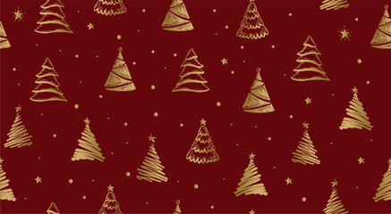 Christmas tree gold on red, hand drawn illustrations.	

