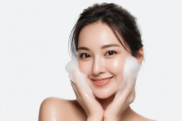 アジア人女性の洗顔イメージ