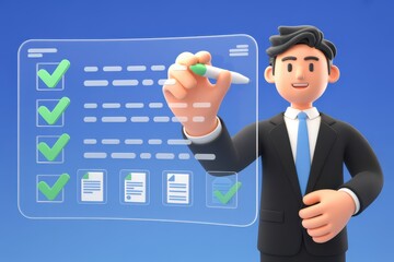 Business Professional Checking Tasks on a Digital Checklist