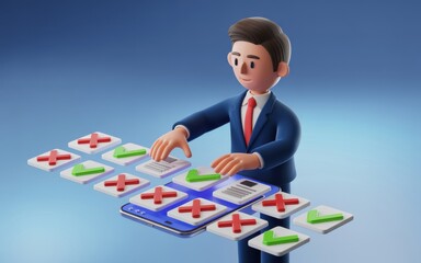 Business man playing a board game of strategy and decision making