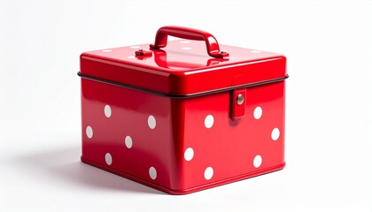 Polka Dot steel Box Against White Background with Soft Light
