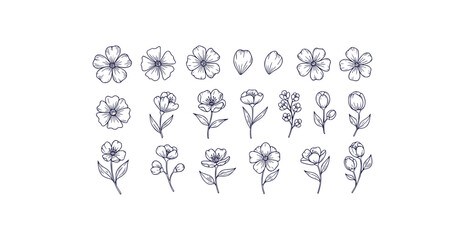 Charming hand drawn floral doodle icons perfect for spring and summer planner designs and creative projects