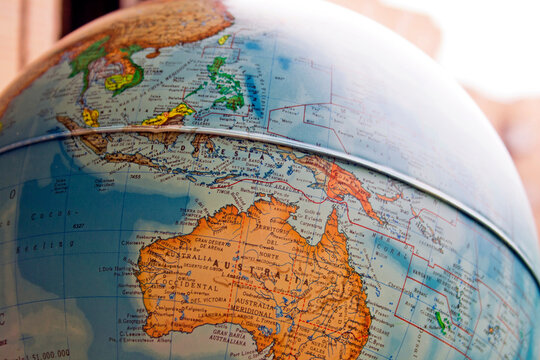 Detailed Retro World Globe of Southeast Asia and Australia