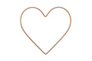 Gold metallic heart frame outline on transparent background