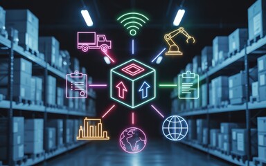 Warehouse Logistics and Supply Chain Management with Smart Technology Icons