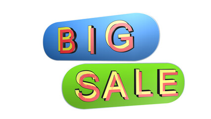 Colorful big sale advertisement with 3d text on blue and green backgrounds